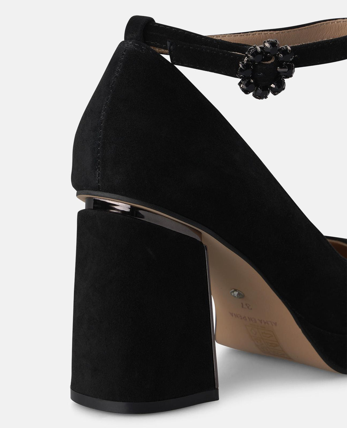 SUEDE HEELED SHOE WITH WRIST STRAP