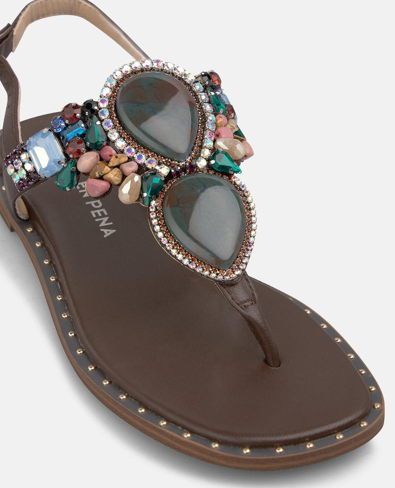 SANDALIA PLANA PEDRERÍA DEDO