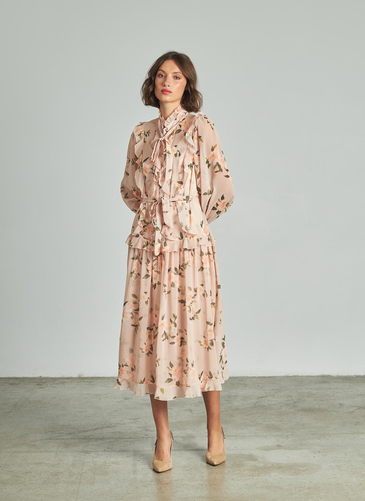 VESTIDO MIDI VOLANTES CINTURÓN