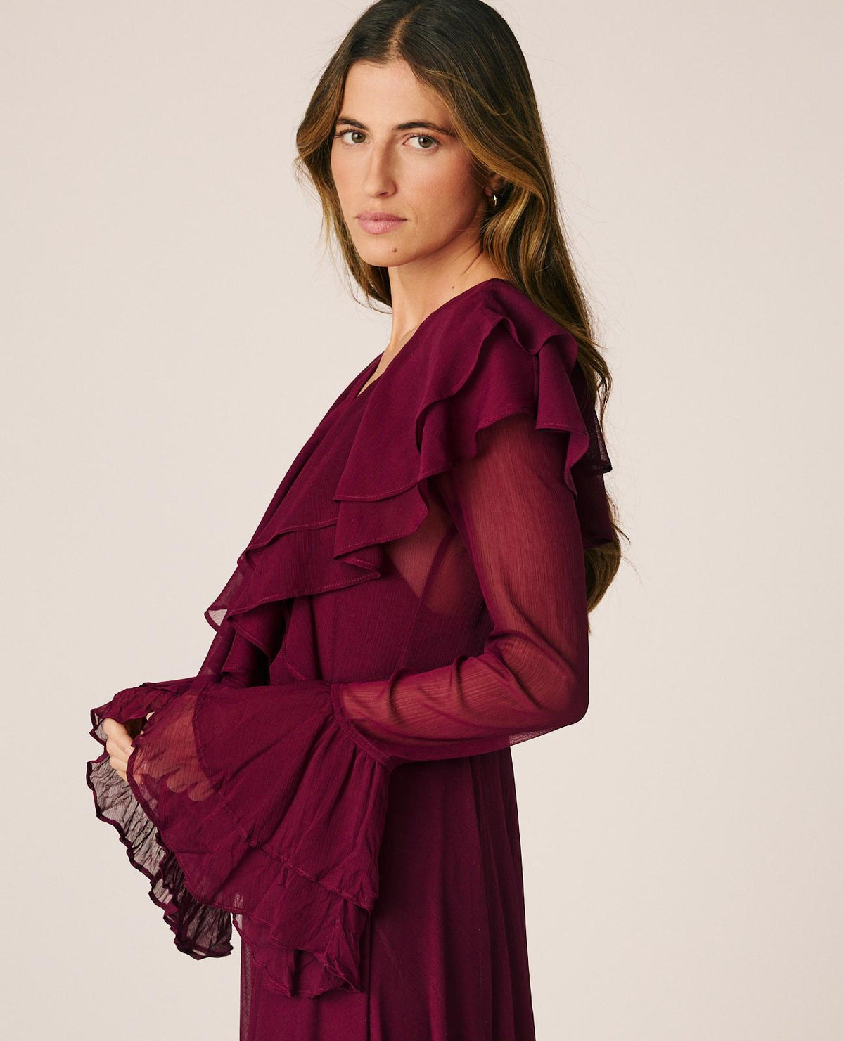 VESTIDO LARGO GASA CON VOLANTES