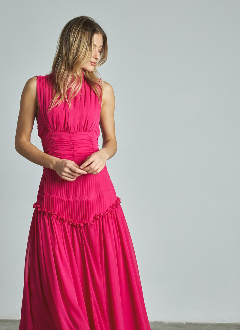 VESTIDO LARGO HALTER PLISADO