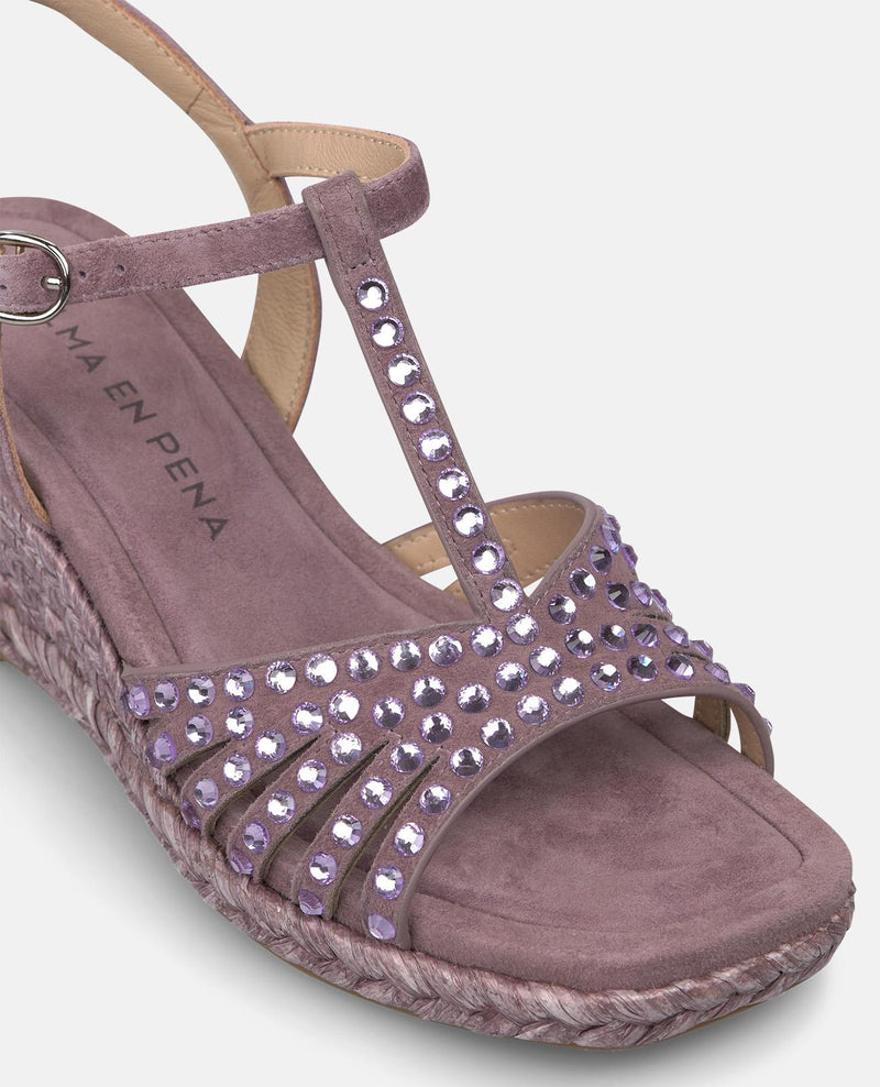 SANDALIA CUÑA REJILLA EN PEDRERIA