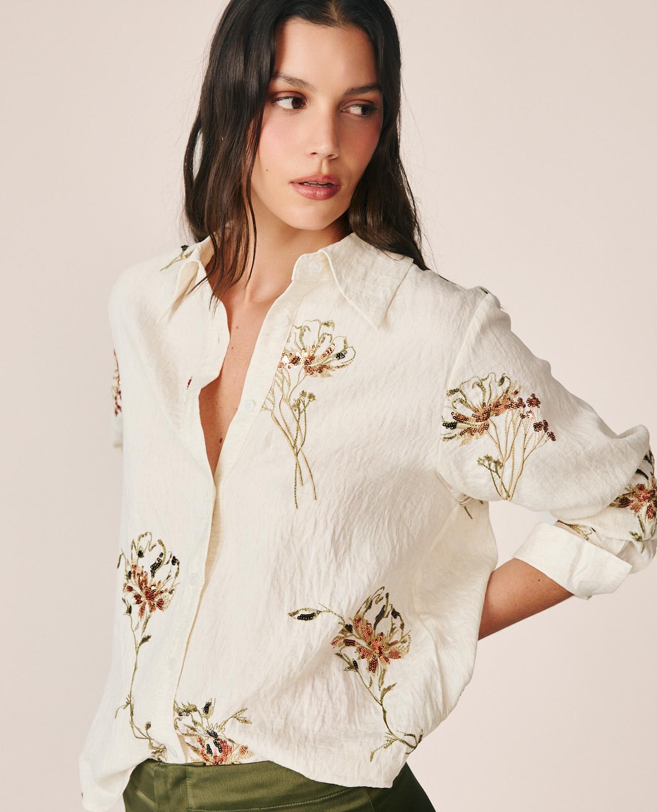 BLUSA LINO BORDADOS FLORALES
