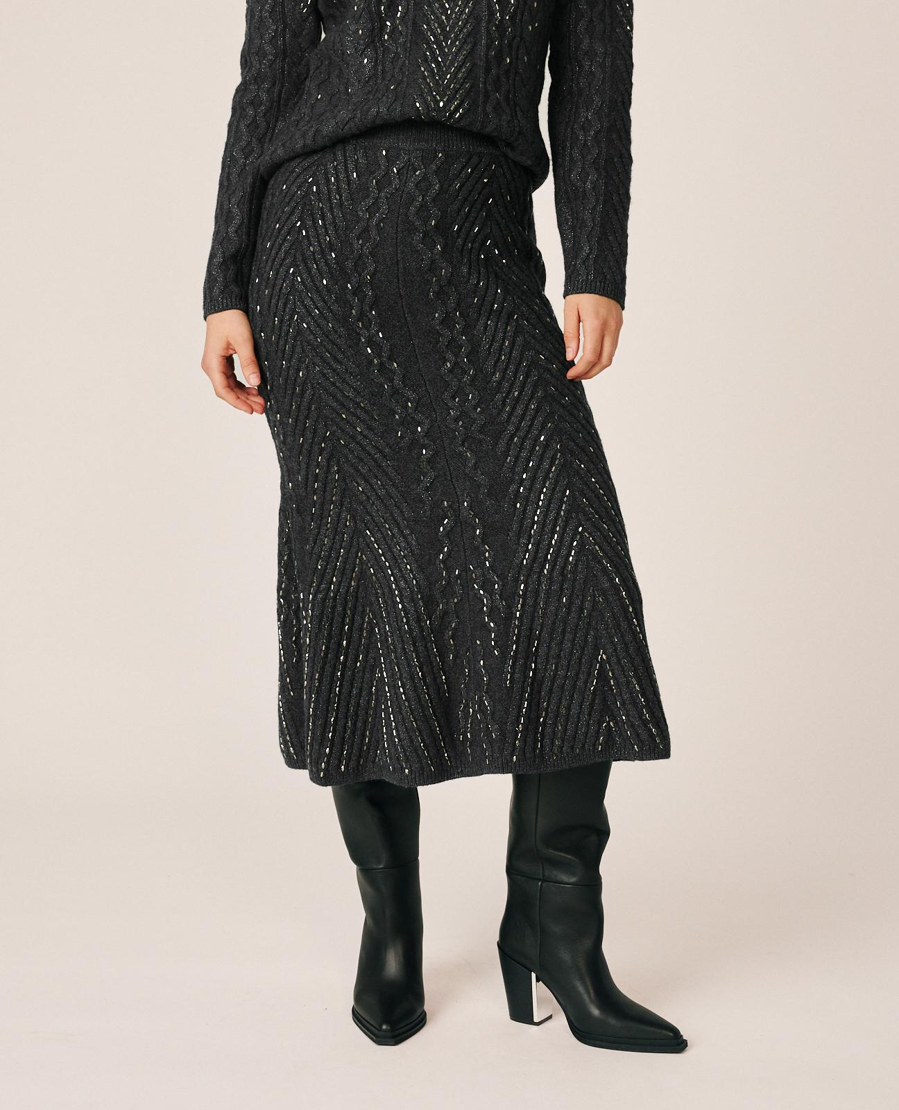FALDA MIDI PUNTO CON STRASS