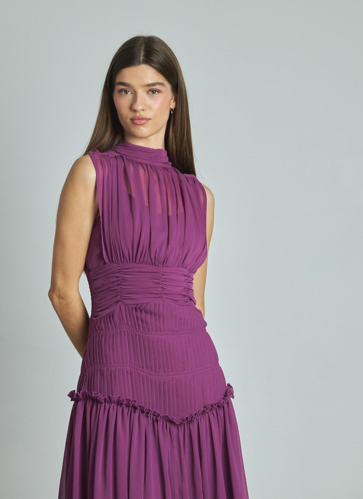 VESTIDO LARGO HALTER PLISADO