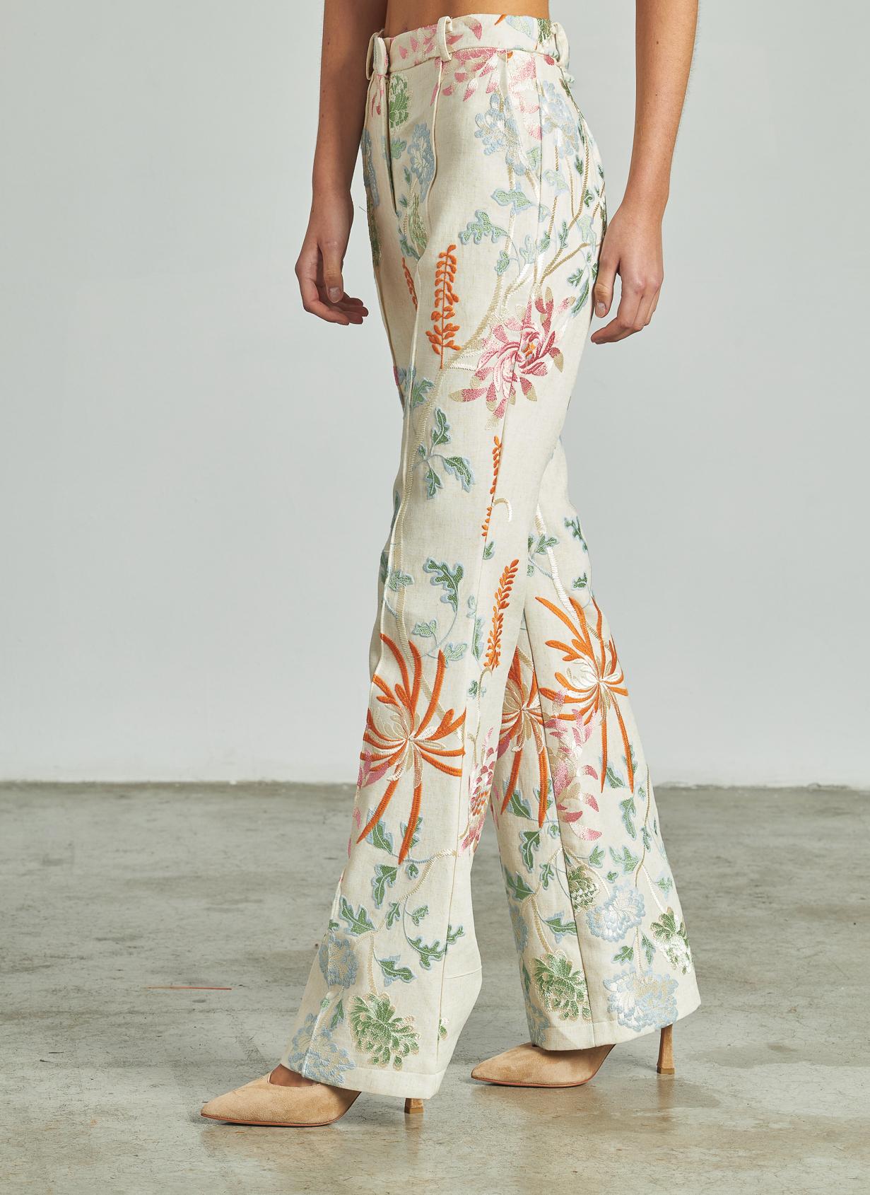EMBROIDERED FLARED PANTS