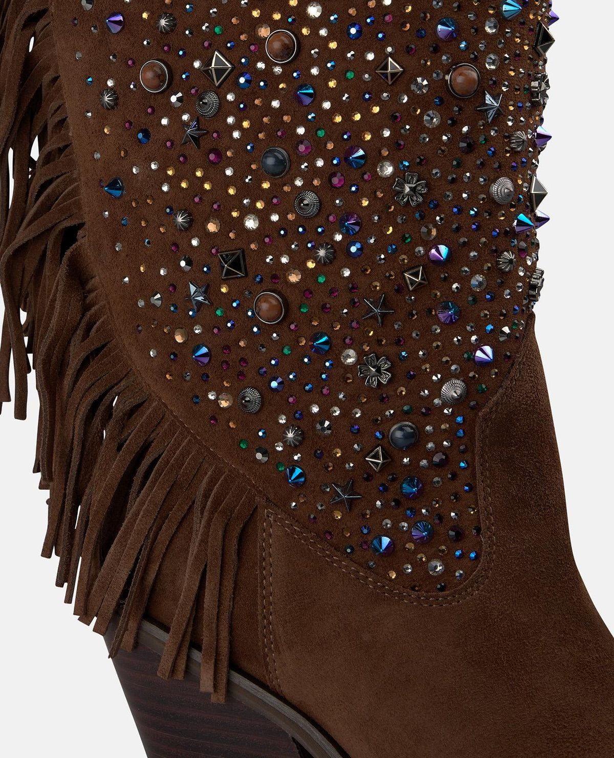 Suede Cowboy Boots with Rhinestones and Fringe