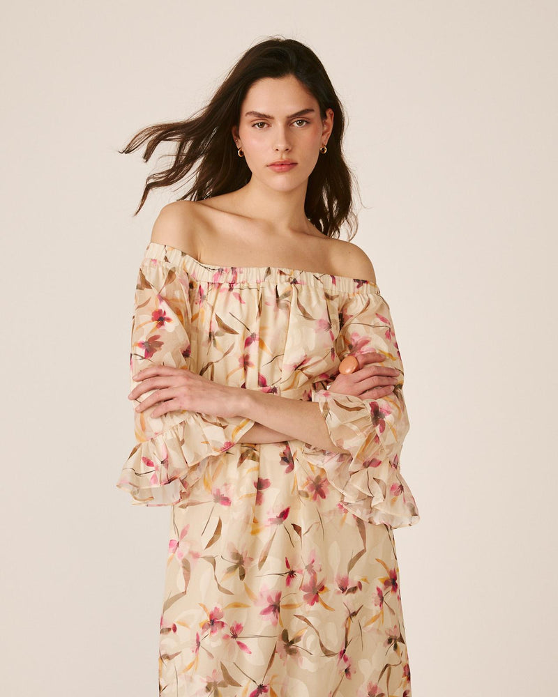 VESTIDO MÉDIO COM MANGAS FOLHADAS