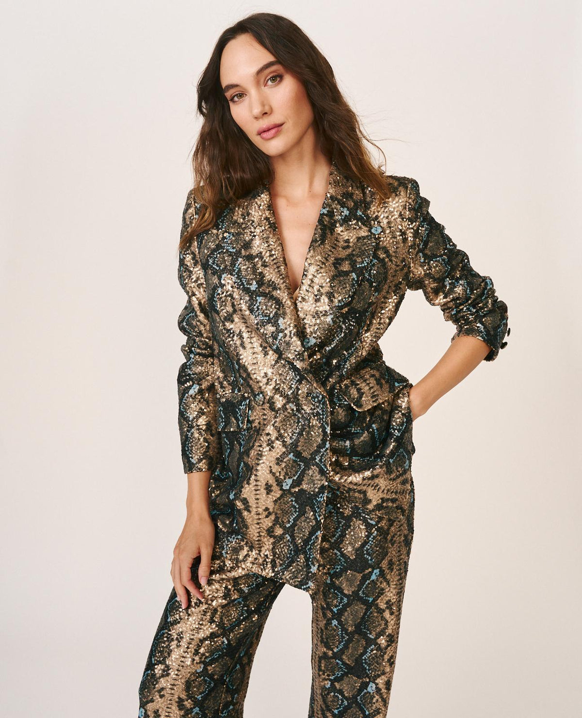 ANIMAL PRINT SEQUIN BLAZER