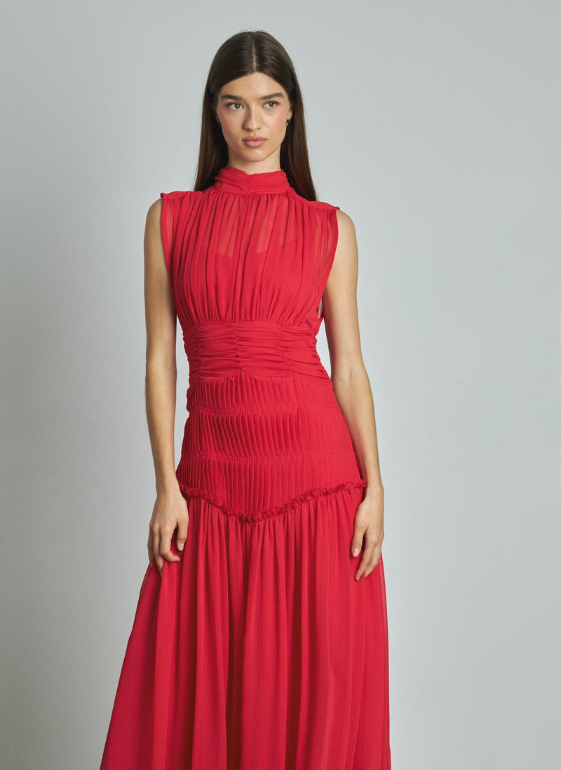 VESTIDO LARGO HALTER PLISADO