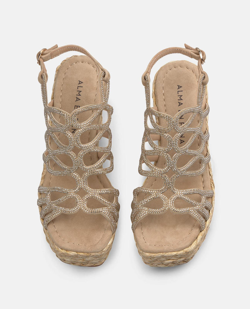 WEDGE WITH ENTANGLED STRIPS WITH RHINESTONES