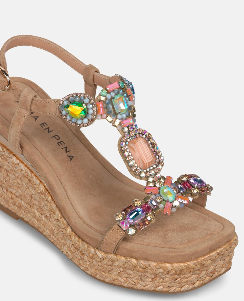 Sandália de cunha em espartinho com tira em T