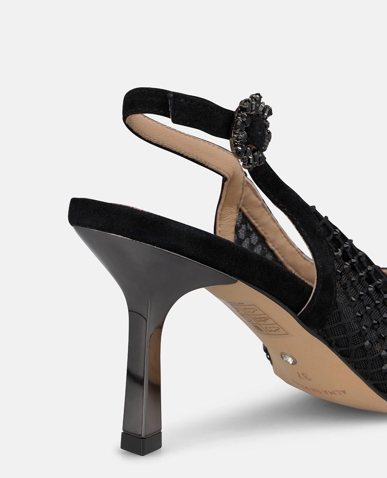 ZAPATO DESTALONADO MALLA CON DETALLES PEDRERÍA