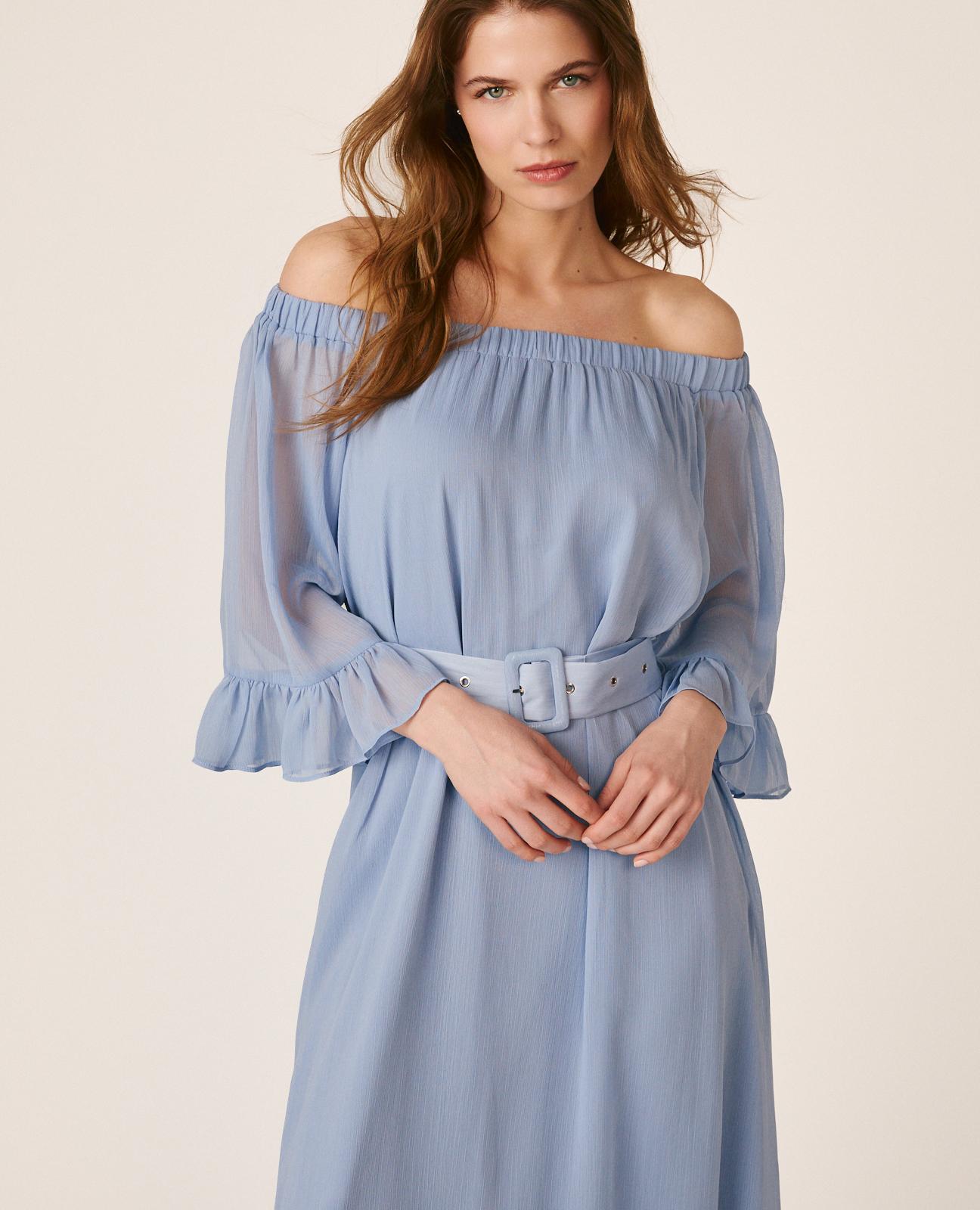 VESTIDO MÉDIO COM MANGAS FOLHADAS