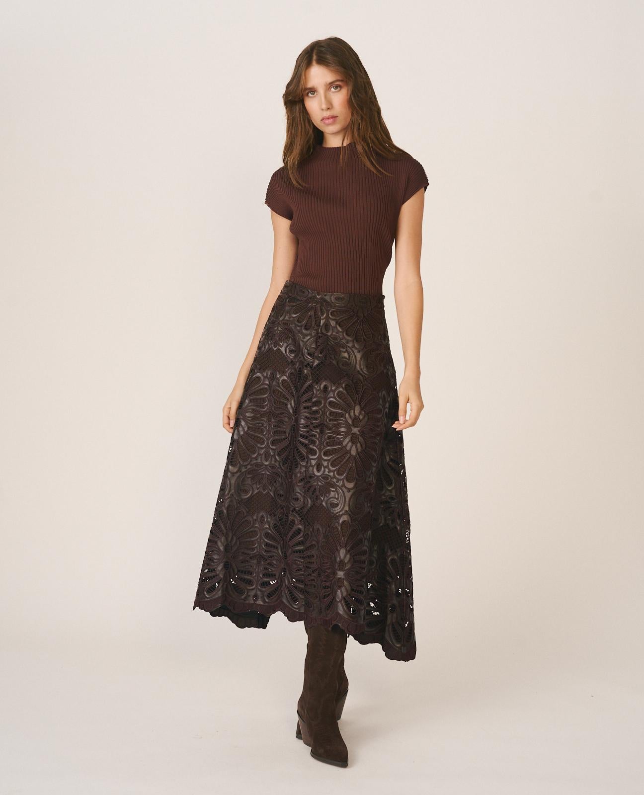 FALDA MIDI POLIPIEL CALADA