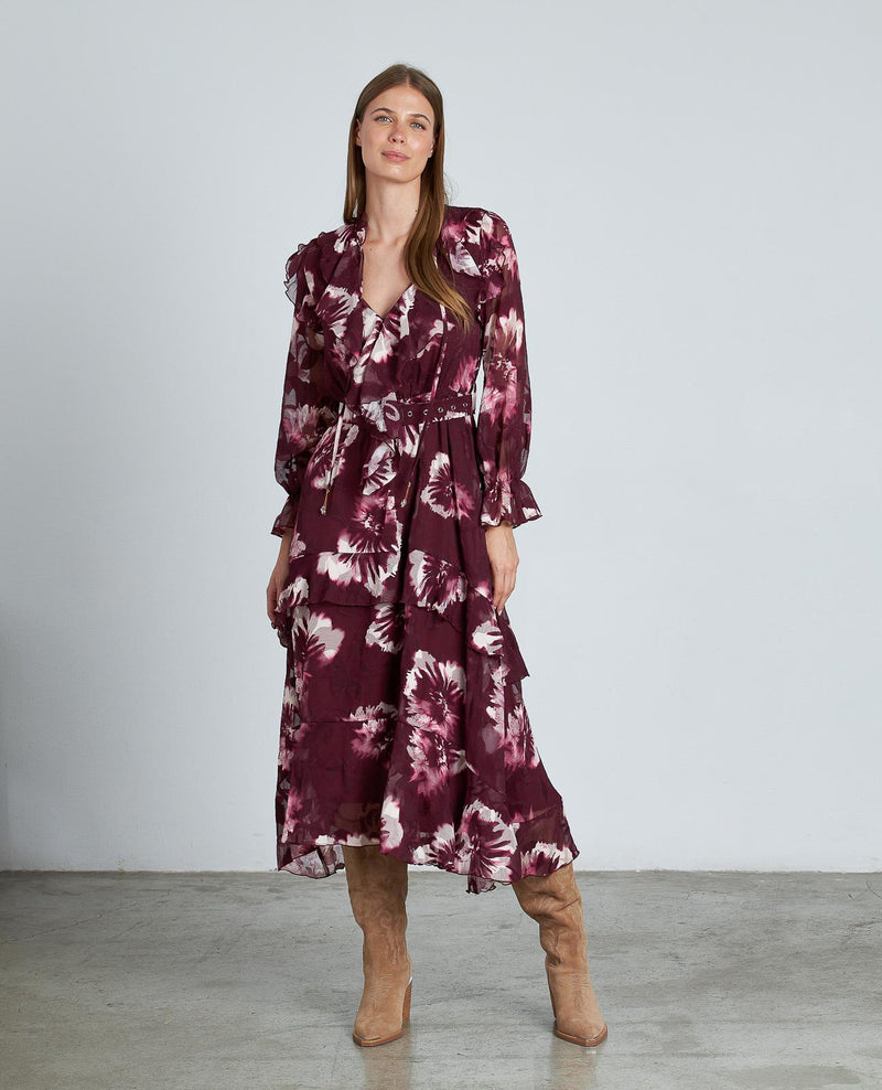 VESTIDO ESTAMPADO VOLANTES CINTURÓN