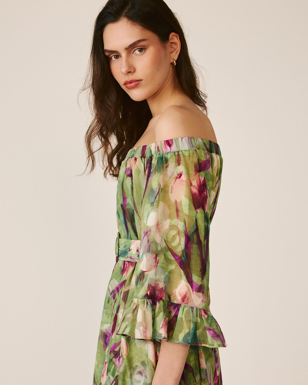 VESTIDO MÉDIO COM MANGAS FOLHADAS