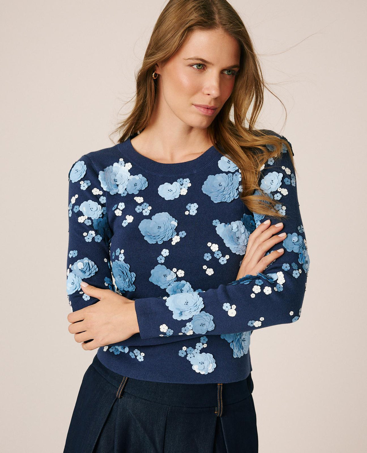 MAGLIONE IN MAGLIA CON PERLINE