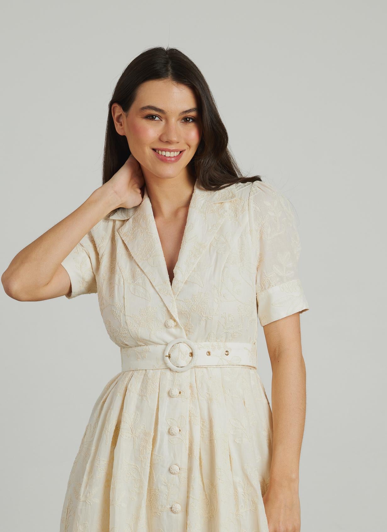 VESTIDO MIDI BORDADO CINTURÓN