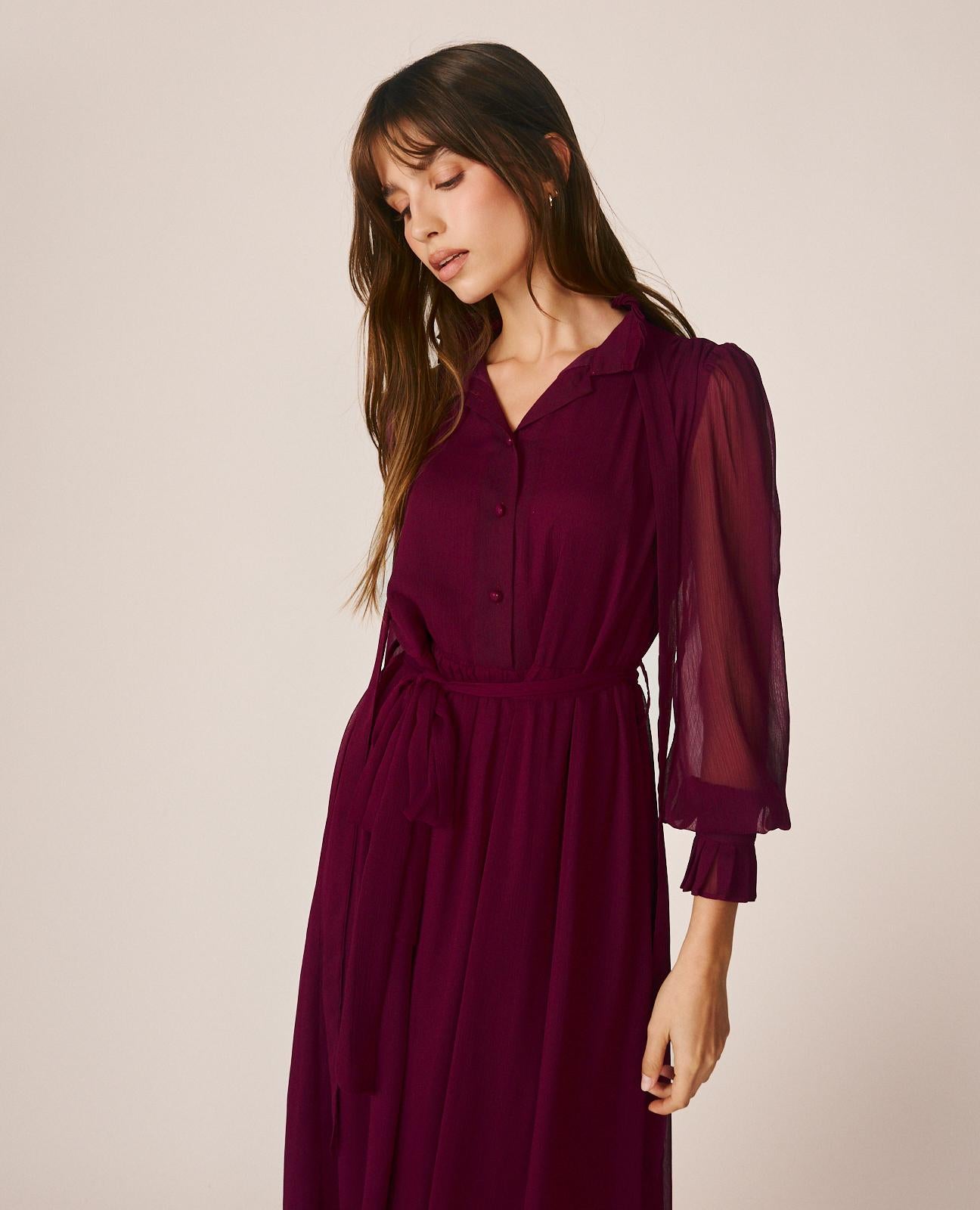 VESTIDO MIDI GASA CUELLO CAMISERO