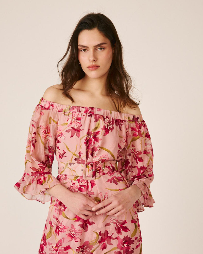 VESTIDO MÉDIO COM MANGAS FOLHADAS