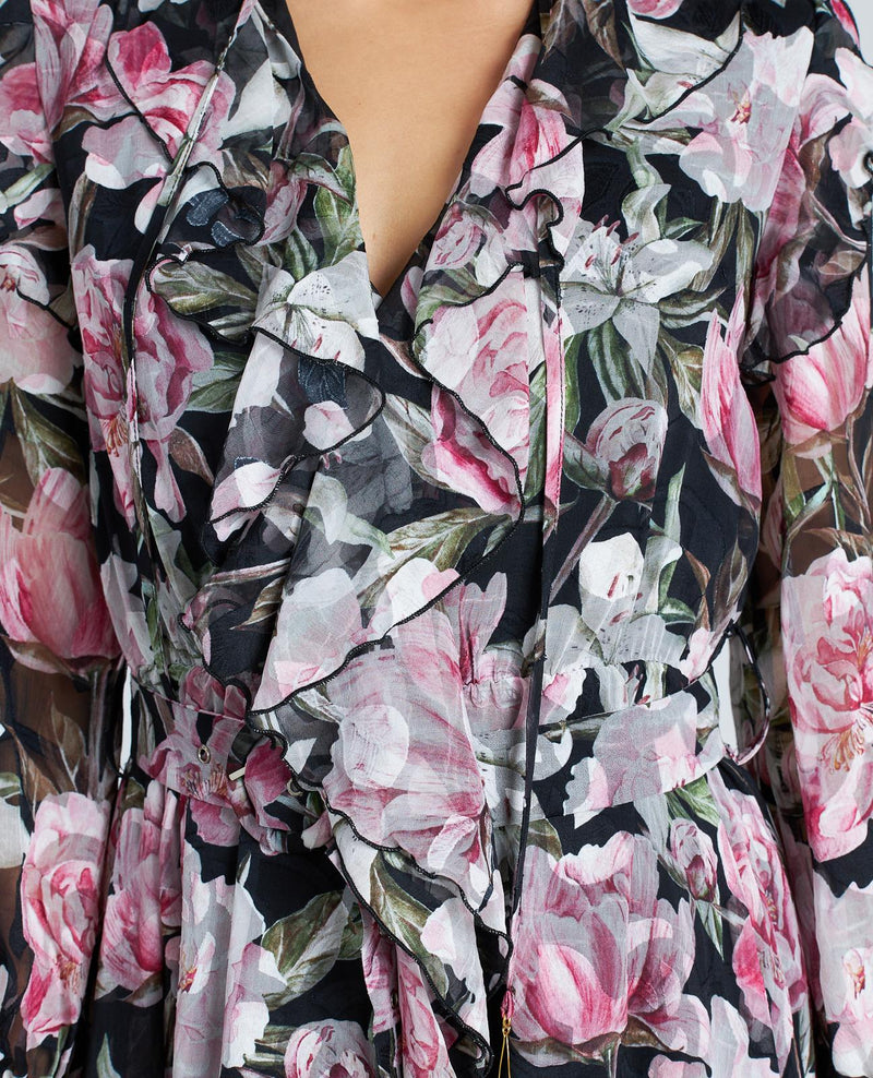 VESTIDO ESTAMPADO VOLANTES CINTURÓN