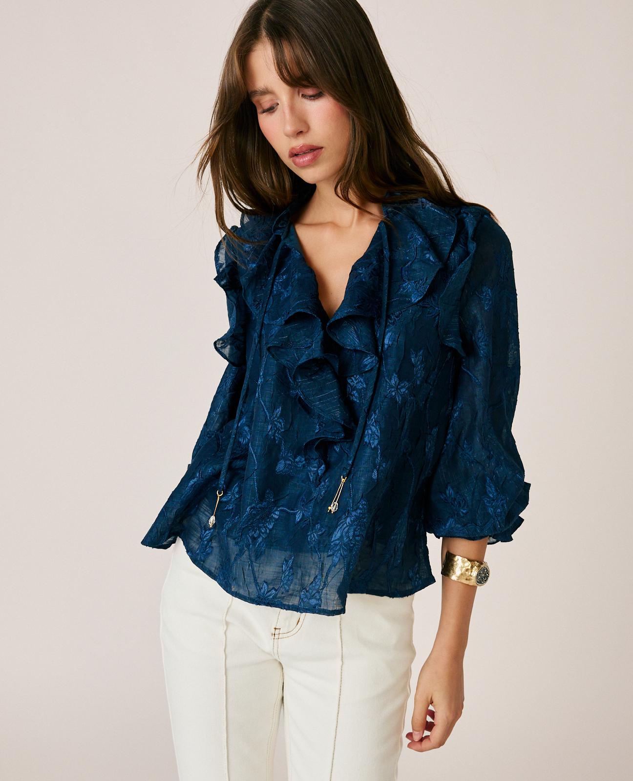 BLUSA JACQUARD BORDADOS FLORALES