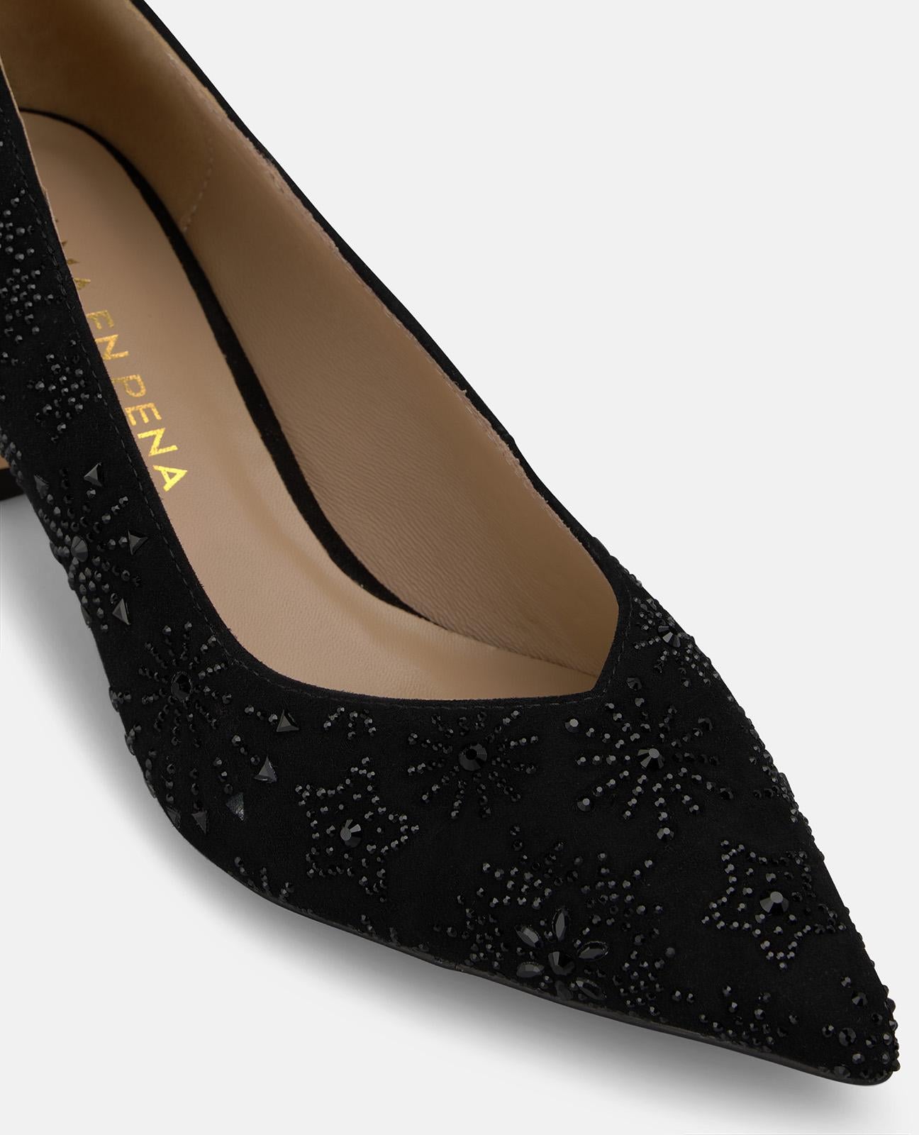 ZAPATO DE SALÓN EN ANTE CON PEDRERÍA