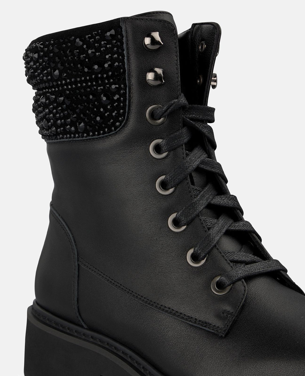 STIVALI MILITARI IN PELLE CON STRASS