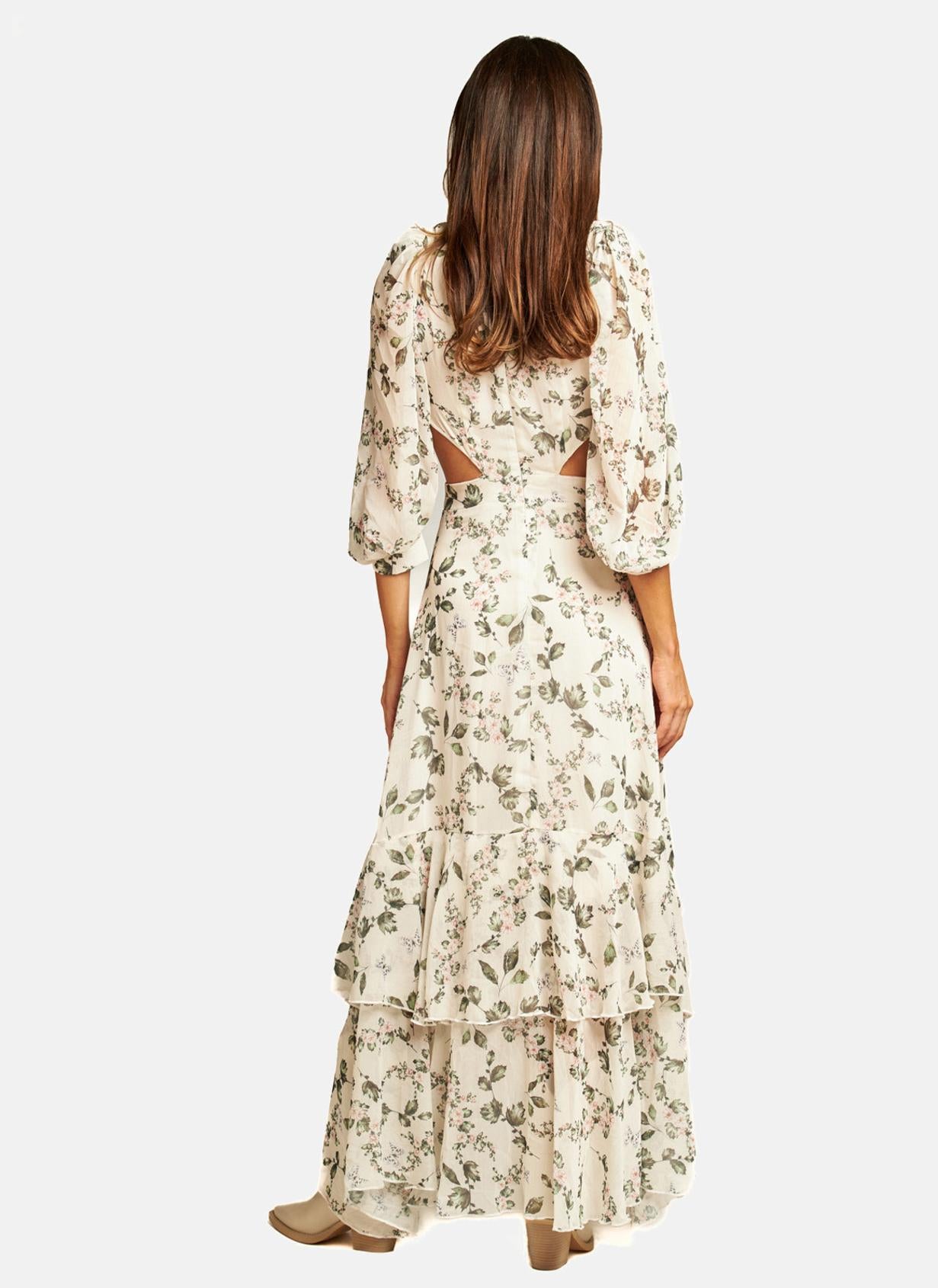 LONG FLORAL CUTOUT DRESS