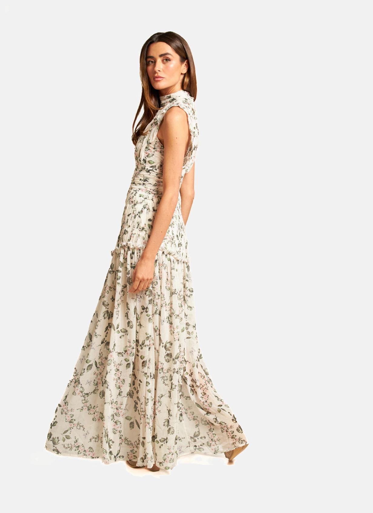 LONG FLORAL RUFFLED DRESS