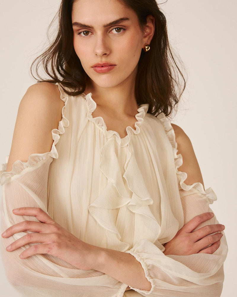 VESTIDO MIDI FLUIDO COM VOLANTES