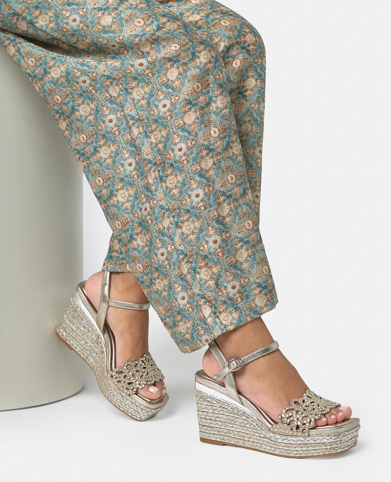 ESPARTO WEDGE SANDAL WITH EMBROIDERED WIDE STRAP