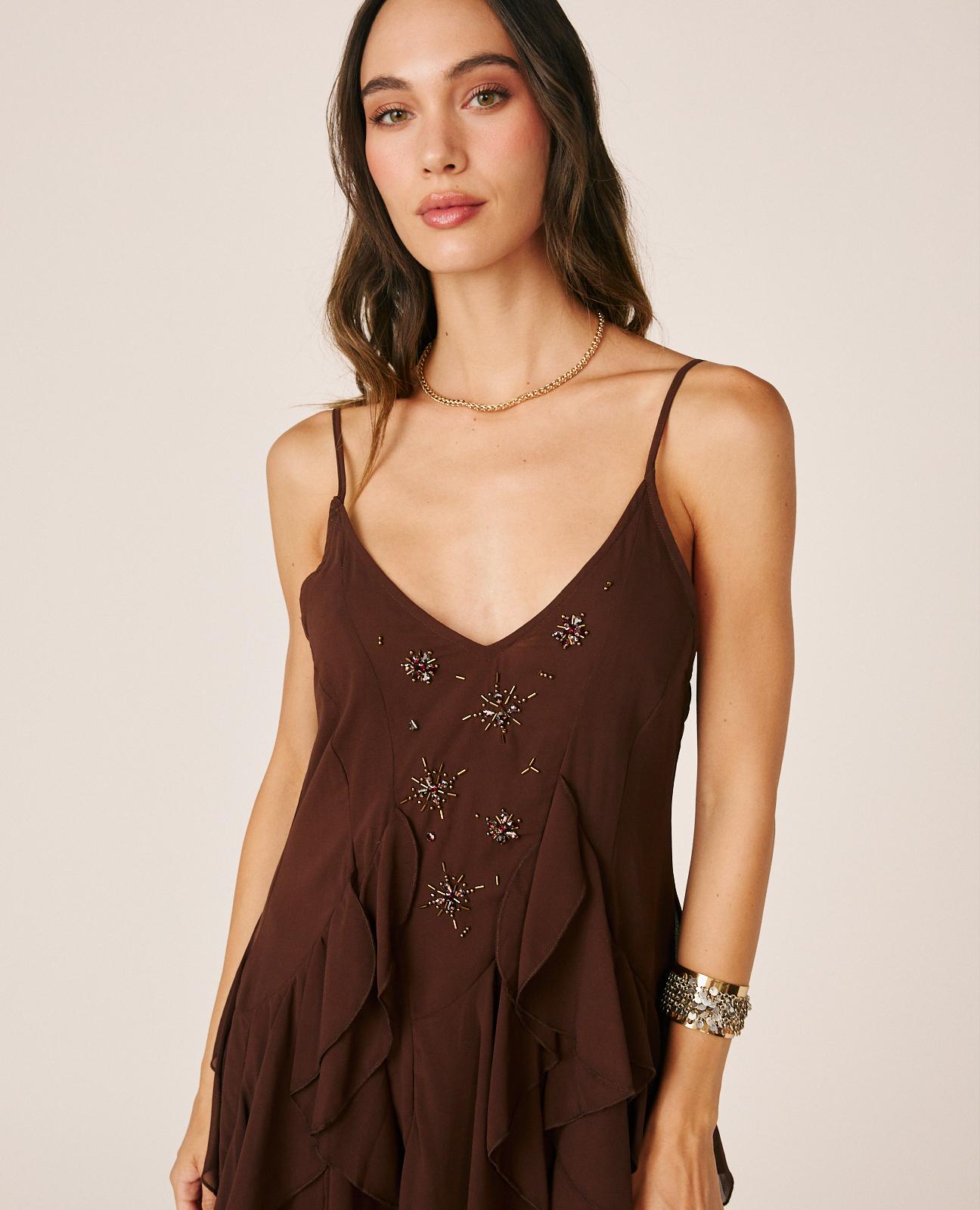 VESTIDO MIDI CON VOLANTES