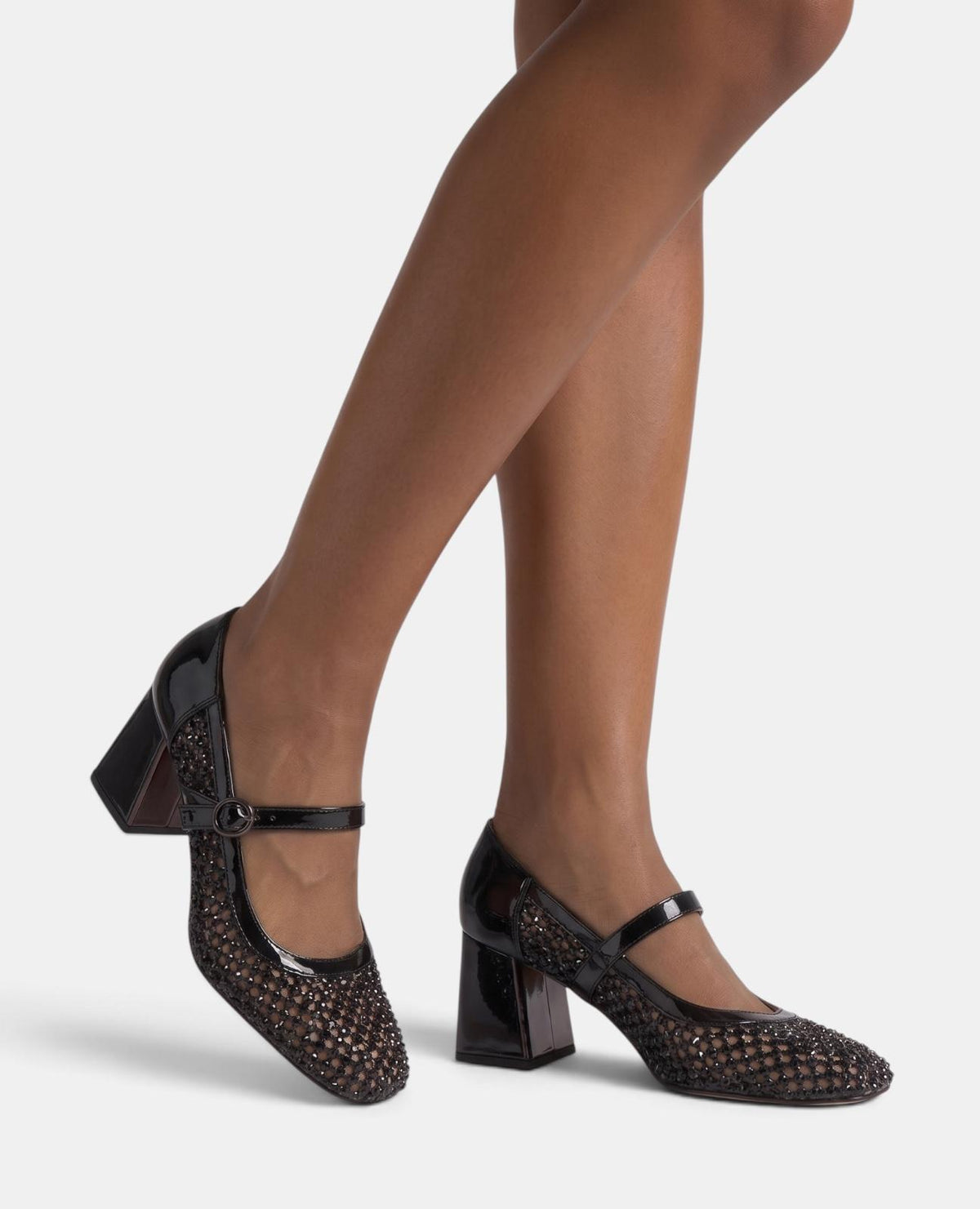 SCARPA IN TESSUTO ELASTICO CON EFFETTO METALLIZZATO E DETTAGLI IN STRASS