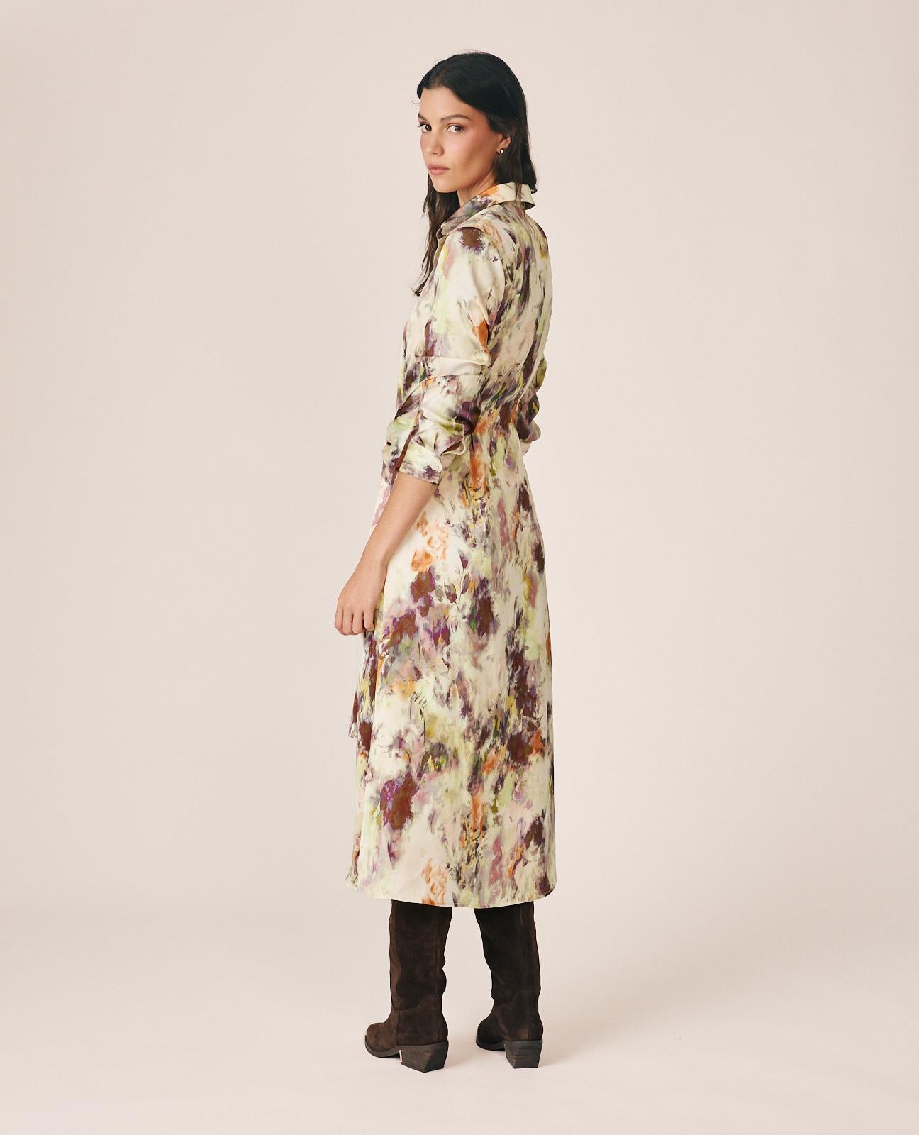 VESTIDO MIDI CREPE SATÉN ACUARELA