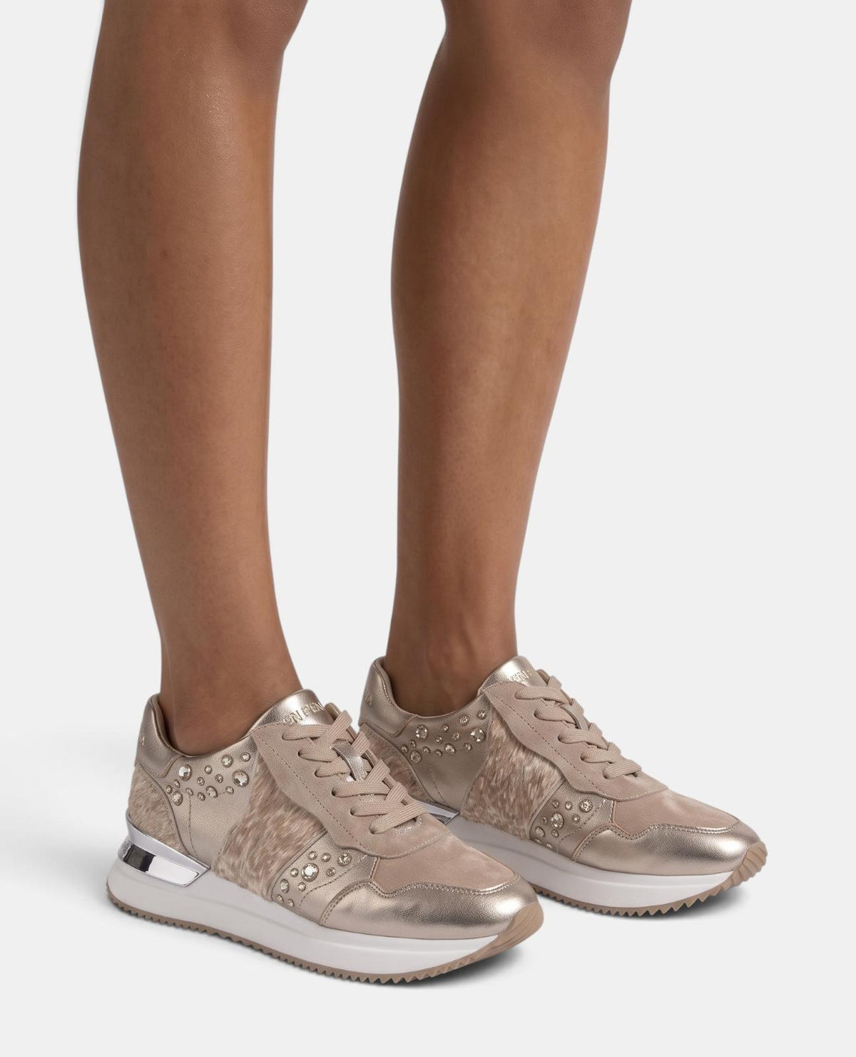 SCARPINA SPORTIVA IN PELLE METALLIZZATA CON STRASS