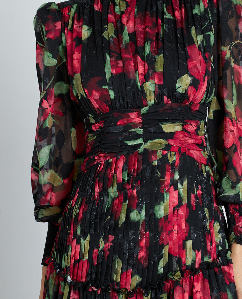 VESTIDO LARGO ESTAMPADO FRUNCIDO