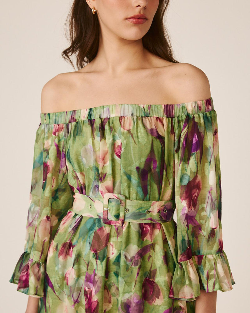 VESTIDO MÉDIO COM MANGAS FOLHADAS