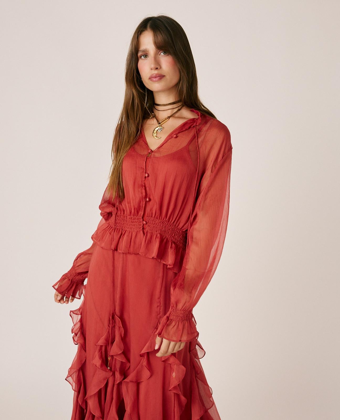 BLUSA DE GASA SEMITRANSPARENTE