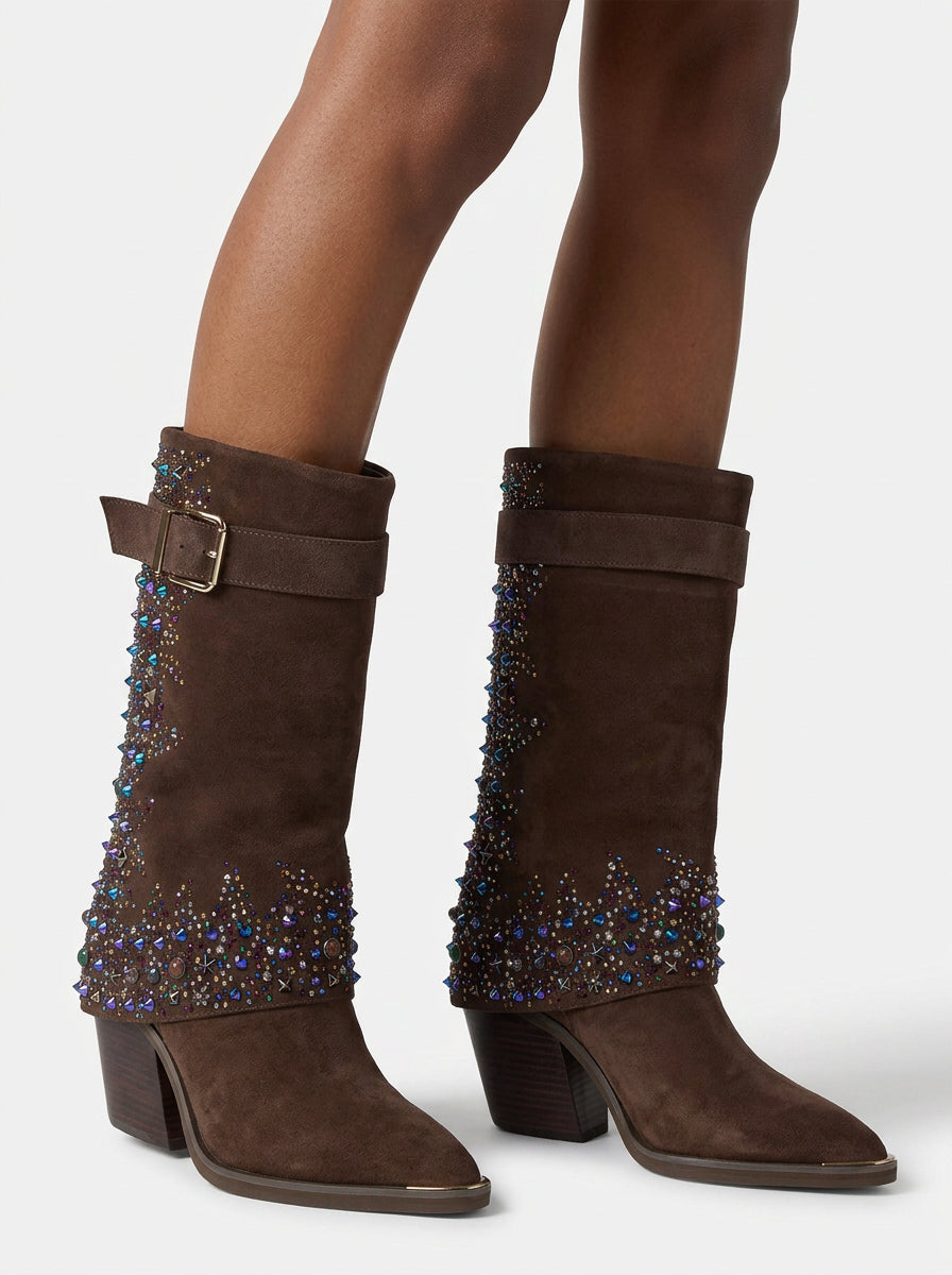 STIVALE CON PUNTA DECORATA CON STRASS MULTICOLORI