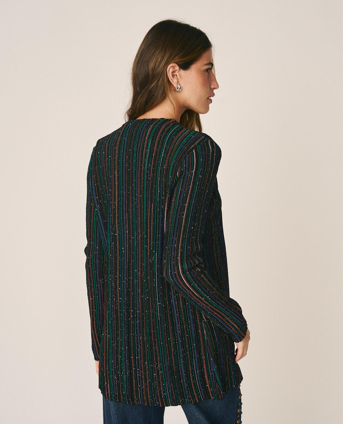 STRIPED CABLE-KNIT CARDIGAN