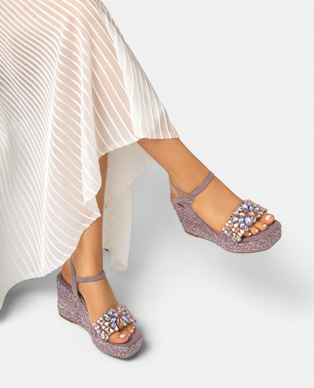 Platform Espadrille Sandals with Floral Rhinestones