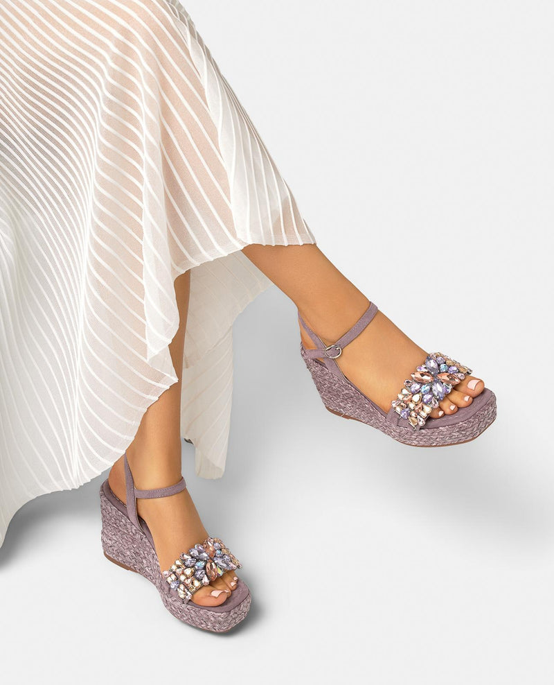 Platform Espadrille Sandals with Floral Rhinestones
