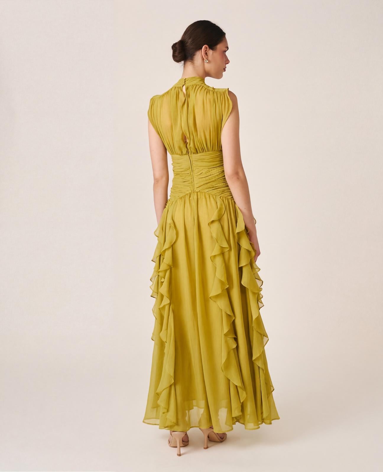 VESTIDO LONGO COM VOLANTES