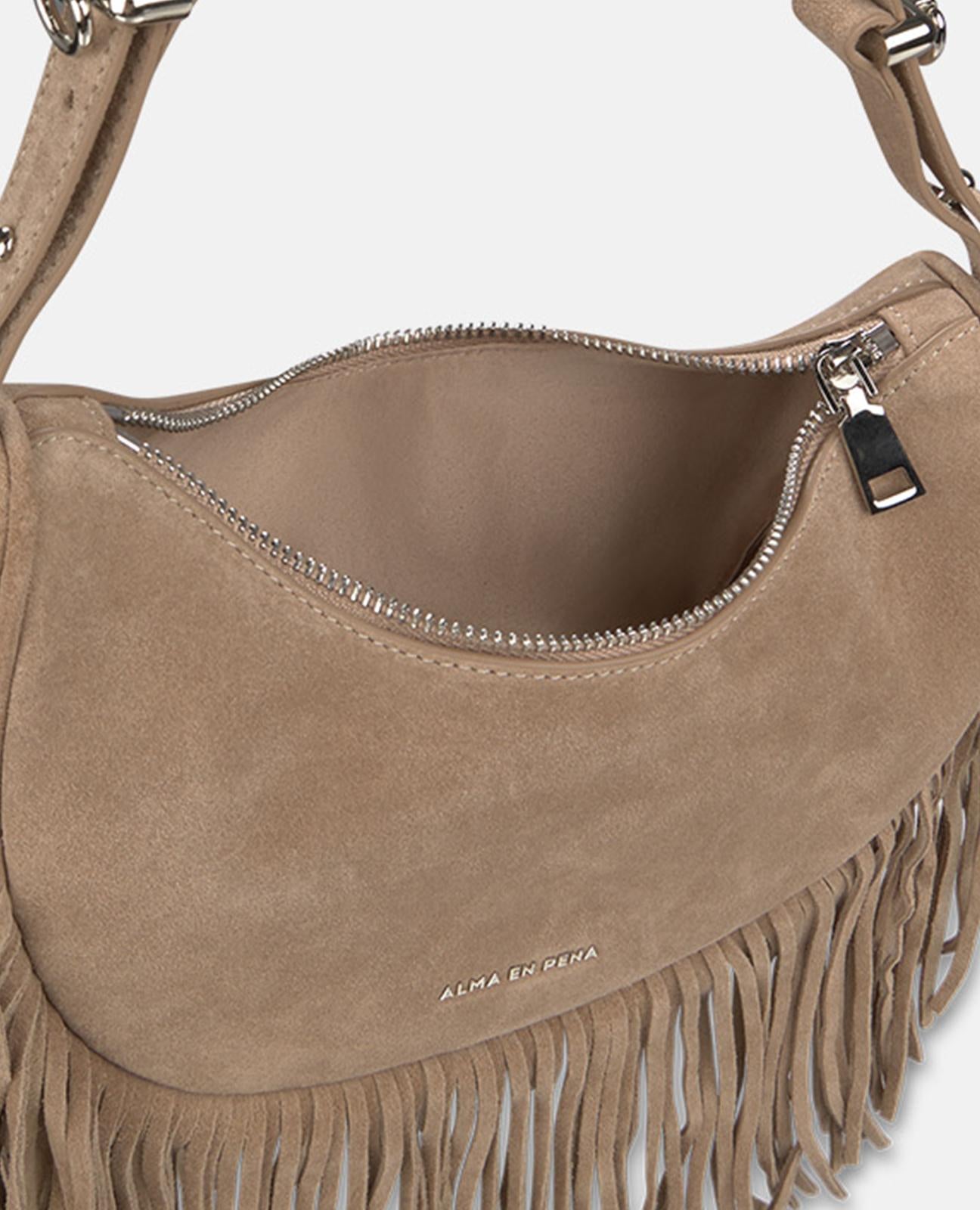 BOLSO MEDIA LUNA PIEL CON FLECOS