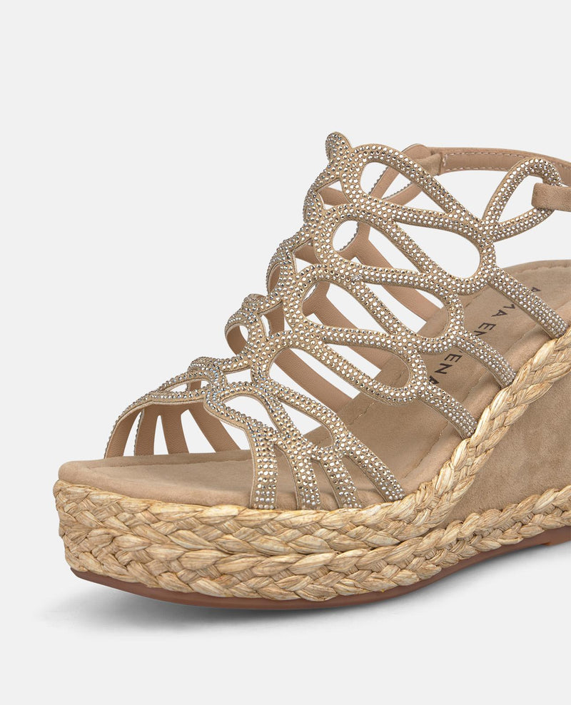 WEDGE WITH ENTANGLED STRIPS WITH RHINESTONES