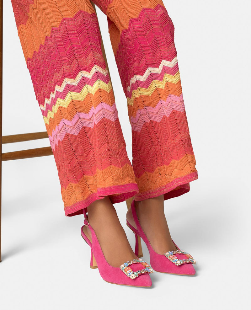 FLAT HEELED SHOE WITH MULTICOLORED STONE BUCKLE