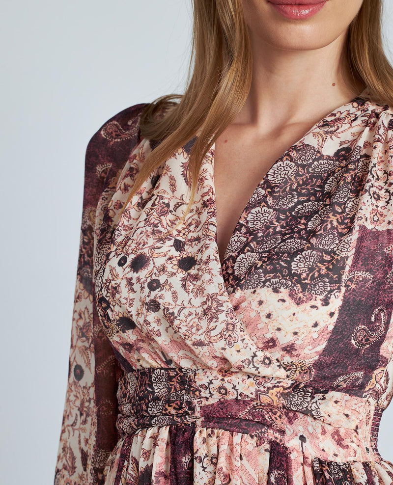 VESTIDO ESTAMPADO MANGA ABULLONADA