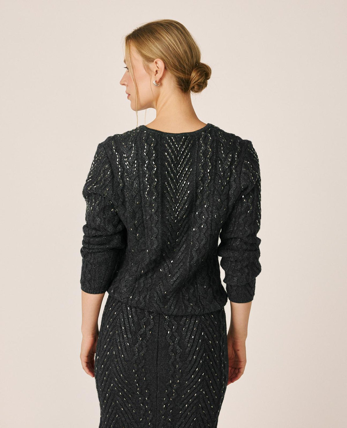 Cable-Knit Sweater with Rhinestones